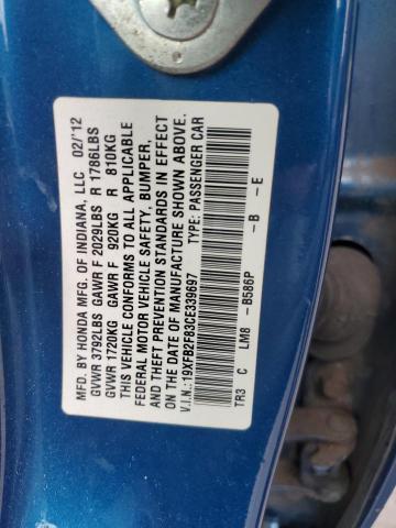 Photo 12 VIN: 19XFB2F83CE339697 - HONDA CIVIC EX 