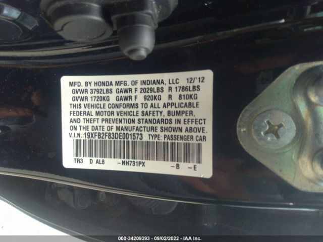 Photo 8 VIN: 19XFB2F83DE001573 - HONDA CIVIC SDN 