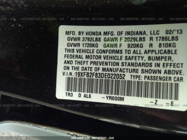 Photo 8 VIN: 19XFB2F83DE022052 - HONDA CIVIC SDN 