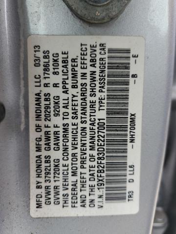 Photo 11 VIN: 19XFB2F83DE227001 - HONDA CIVIC EX 