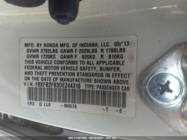 Photo 8 VIN: 19XFB2F83DE244316 - HONDA CIVIC SDN 