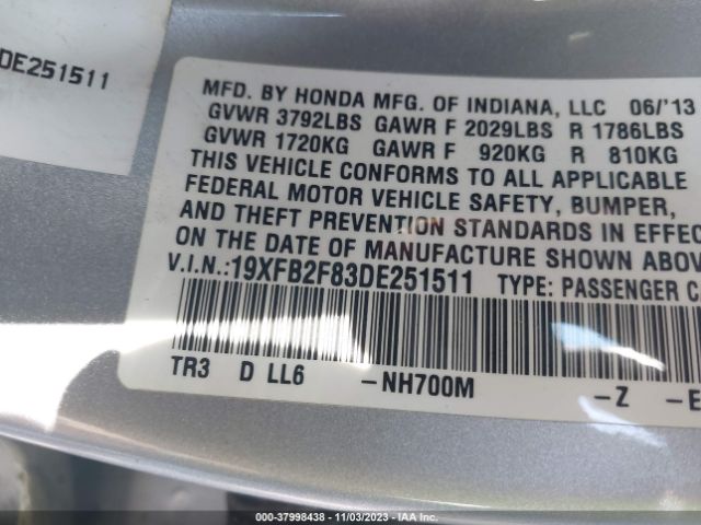 Photo 8 VIN: 19XFB2F83DE251511 - HONDA CIVIC SDN 