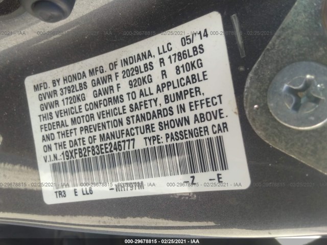 Photo 8 VIN: 19XFB2F83EE246777 - HONDA CIVIC SEDAN 