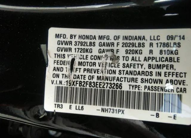 Photo 8 VIN: 19XFB2F83EE273266 - HONDA CIVIC 