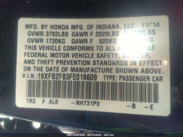 Photo 8 VIN: 19XFB2F83FE016609 - HONDA CIVIC SEDAN 