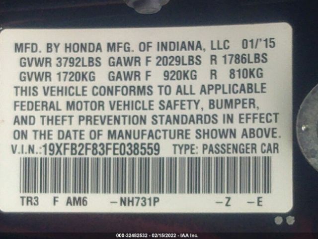 Photo 8 VIN: 19XFB2F83FE038559 - HONDA CIVIC SEDAN 