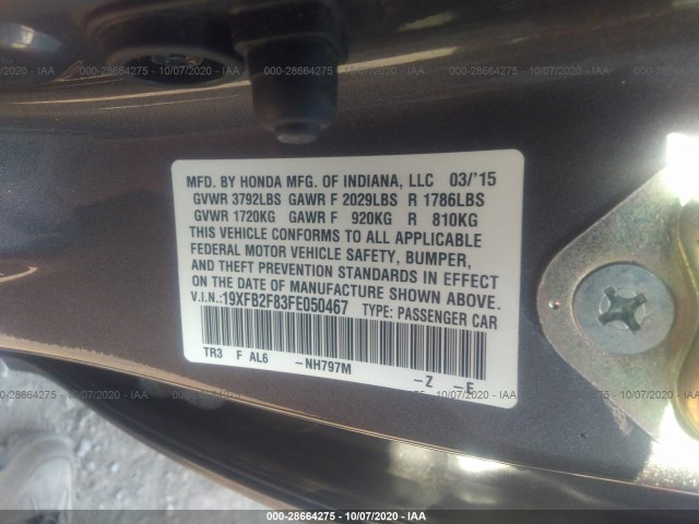 Photo 8 VIN: 19XFB2F83FE050467 - HONDA CIVIC SEDAN 