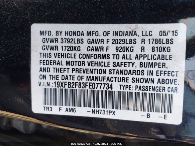 Photo 8 VIN: 19XFB2F83FE077734 - HONDA CIVIC 