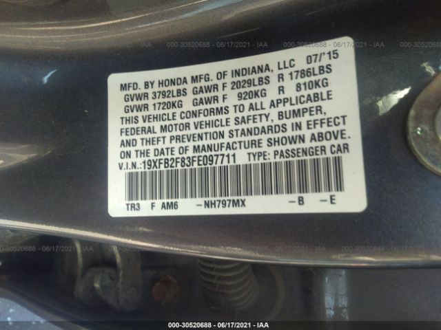 Photo 8 VIN: 19XFB2F83FE097711 - HONDA CIVIC SEDAN 