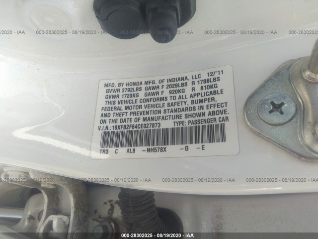 Photo 8 VIN: 19XFB2F84CE027873 - HONDA CIVIC SDN 