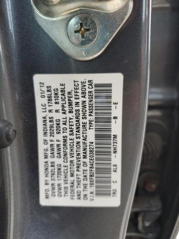 Photo 11 VIN: 19XFB2F84CE038274 - HONDA CIVIC EX 