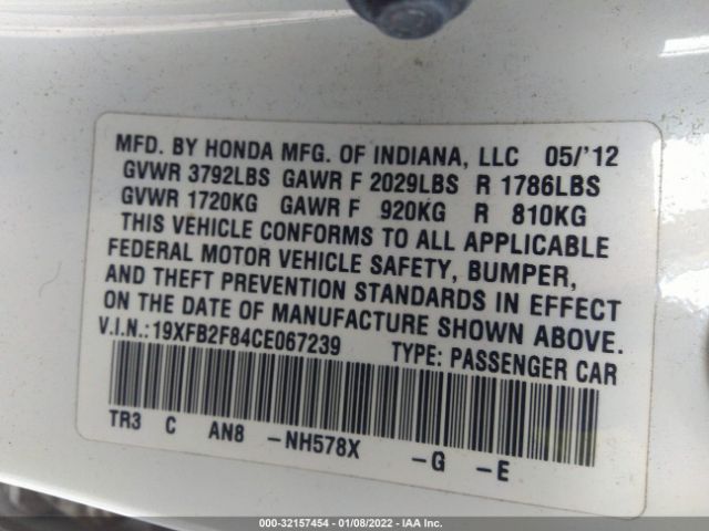 Photo 8 VIN: 19XFB2F84CE067239 - HONDA CIVIC SDN 