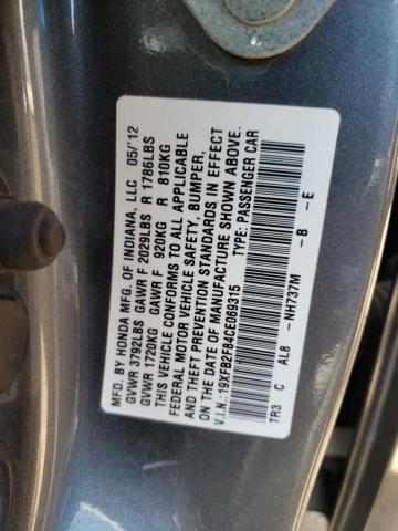 Photo 9 VIN: 19XFB2F84CE069315 - HONDA CIVIC EX 