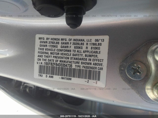 Photo 8 VIN: 19XFB2F84DE054735 - HONDA CIVIC SDN 