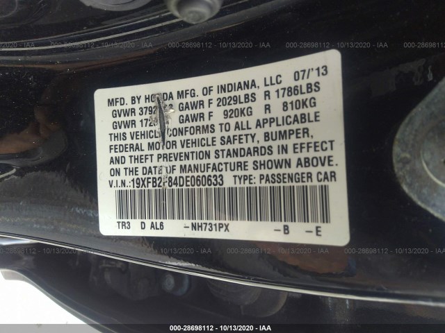 Photo 8 VIN: 19XFB2F84DE060633 - HONDA CIVIC SDN 