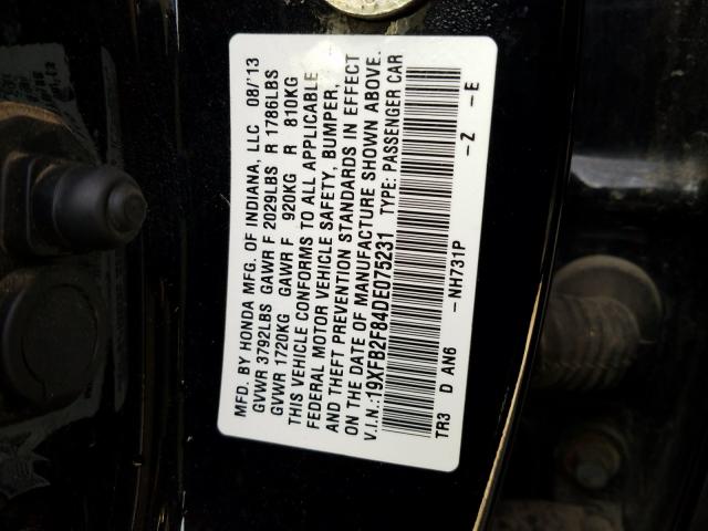 Photo 9 VIN: 19XFB2F84DE075231 - HONDA CIVIC EX 