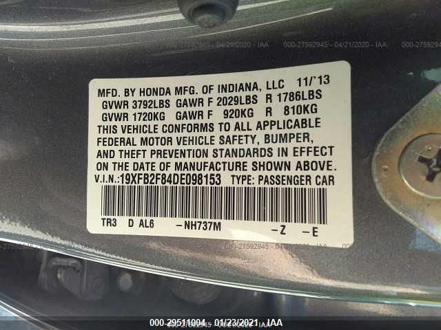 Photo 8 VIN: 19XFB2F84DE098153 - HONDA CIVIC SDN 