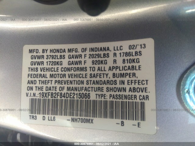 Photo 8 VIN: 19XFB2F84DE215066 - HONDA CIVIC SDN 