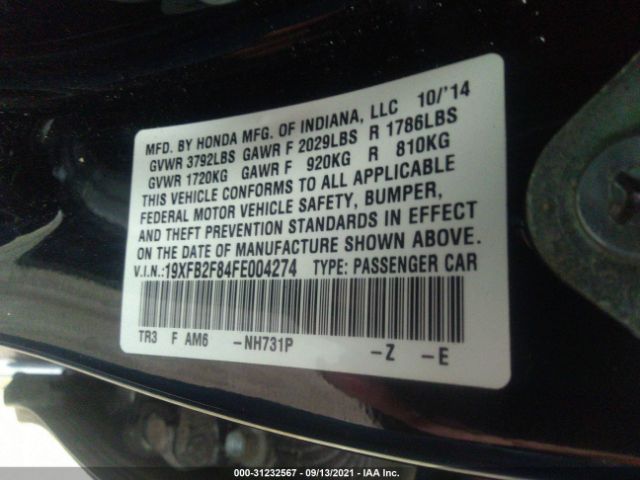 Photo 8 VIN: 19XFB2F84FE004274 - HONDA CIVIC SEDAN 