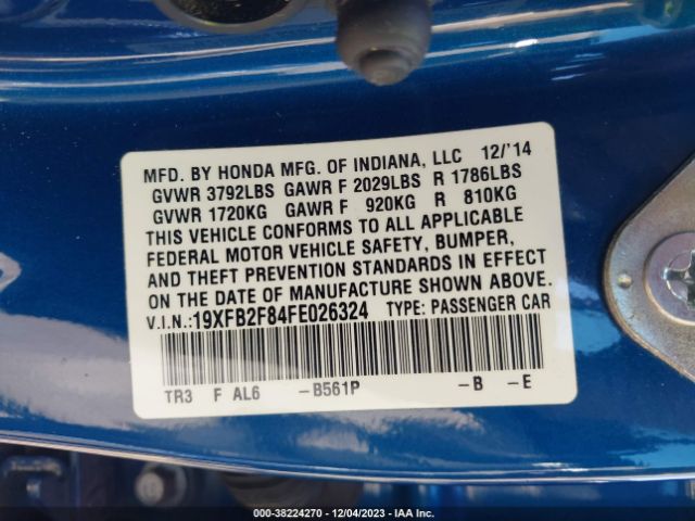 Photo 8 VIN: 19XFB2F84FE026324 - HONDA CIVIC 