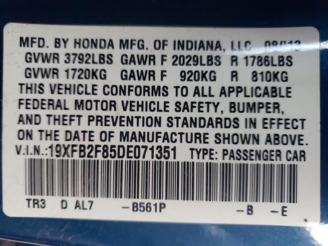 Photo 9 VIN: 19XFB2F85DE071351 - HONDA CIVIC EX 