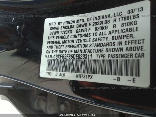 Photo 8 VIN: 19XFB2F86DE023311 - HONDA CIVIC SDN 