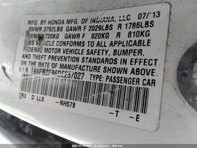 Photo 8 VIN: 19XFB2F86DE257027 - HONDA CIVIC SDN 