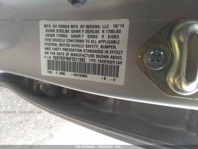 Photo 8 VIN: 19XFB2F86FE011582 - HONDA CIVIC SEDAN 