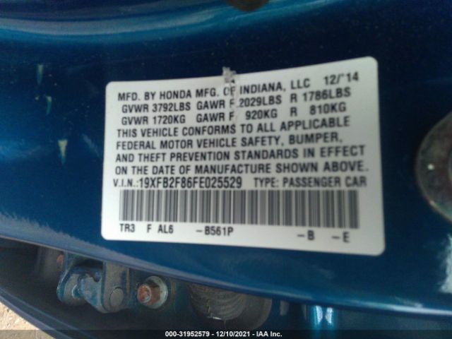 Photo 8 VIN: 19XFB2F86FE025529 - HONDA CIVIC SEDAN 