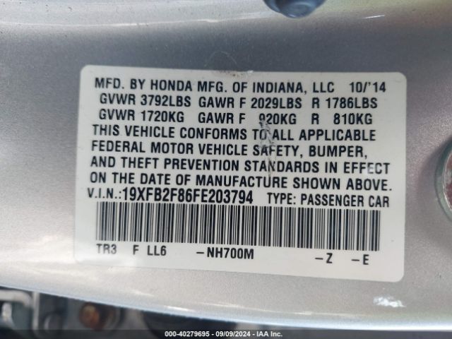 Photo 8 VIN: 19XFB2F86FE203794 - HONDA CIVIC 