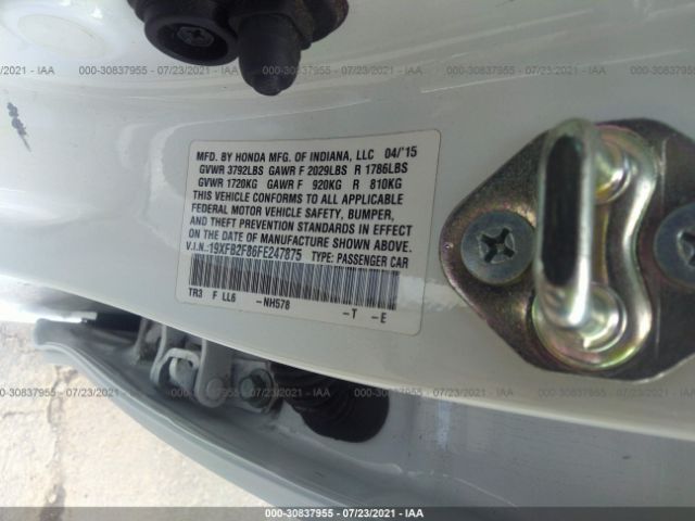 Photo 8 VIN: 19XFB2F86FE247875 - HONDA CIVIC SEDAN 