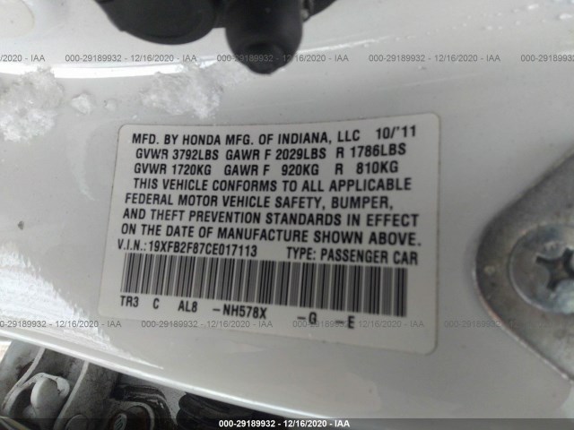 Photo 8 VIN: 19XFB2F87CE017113 - HONDA CIVIC SDN 