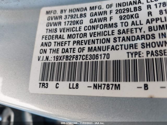 Photo 8 VIN: 19XFB2F87CE306170 - HONDA CIVIC 