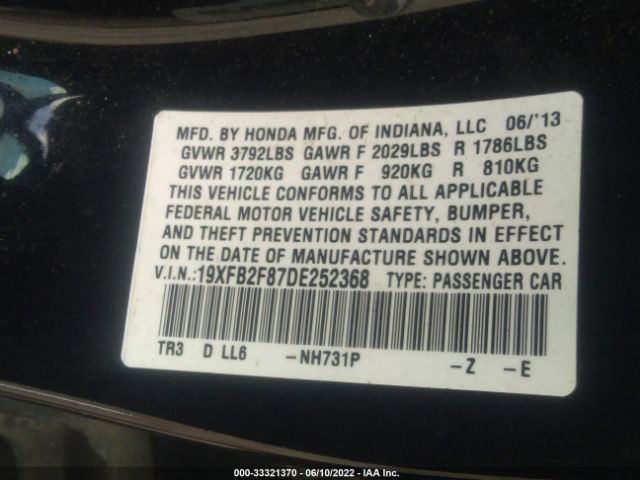 Photo 8 VIN: 19XFB2F87DE252368 - HONDA CIVIC 