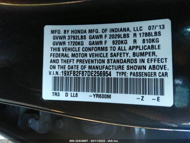 Photo 8 VIN: 19XFB2F87DE256954 - HONDA CIVIC SDN 