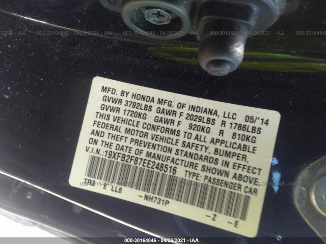 Photo 8 VIN: 19XFB2F87EE248516 - HONDA CIVIC SEDAN 