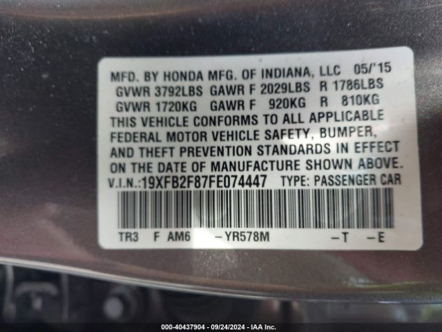 Photo 8 VIN: 19XFB2F87FE074447 - HONDA CIVIC 