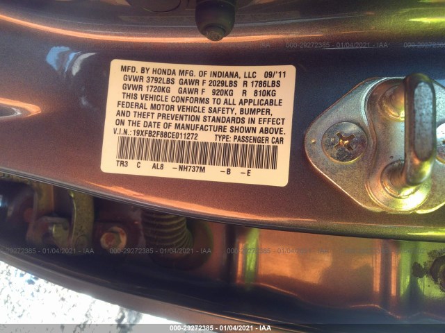 Photo 8 VIN: 19XFB2F88CE011272 - HONDA CIVIC SDN 