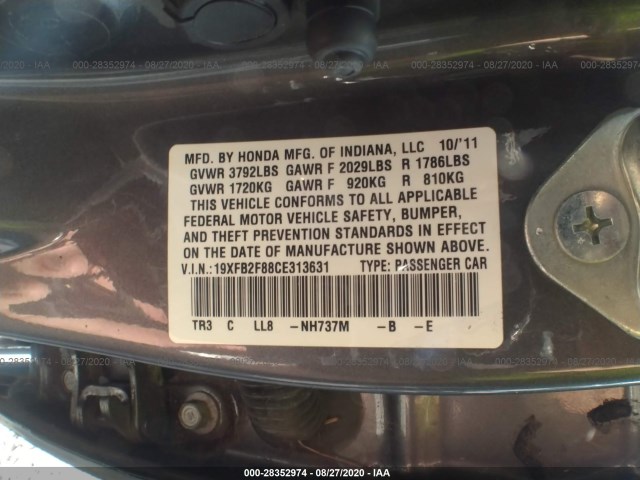 Photo 8 VIN: 19XFB2F88CE313631 - HONDA CIVIC SDN 