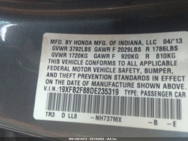 Photo 8 VIN: 19XFB2F88DE235319 - HONDA CIVIC SDN 