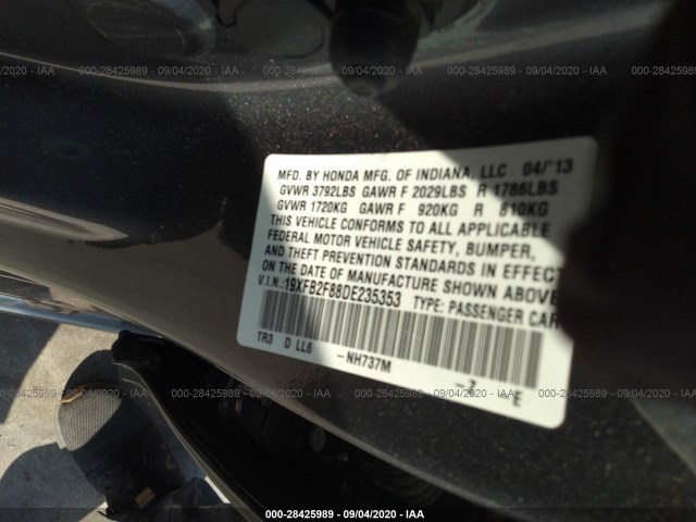 Photo 8 VIN: 19XFB2F88DE235353 - HONDA CIVIC SDN 