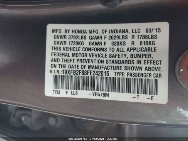 Photo 8 VIN: 19XFB2F88FE242015 - HONDA CIVIC 