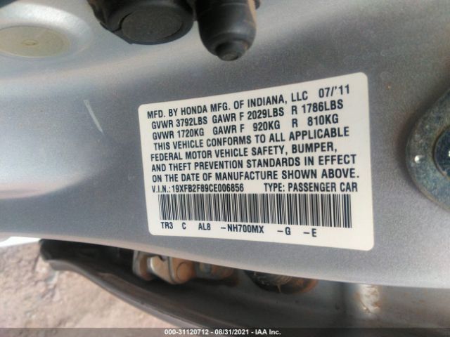 Photo 8 VIN: 19XFB2F89CE006856 - HONDA CIVIC SDN 