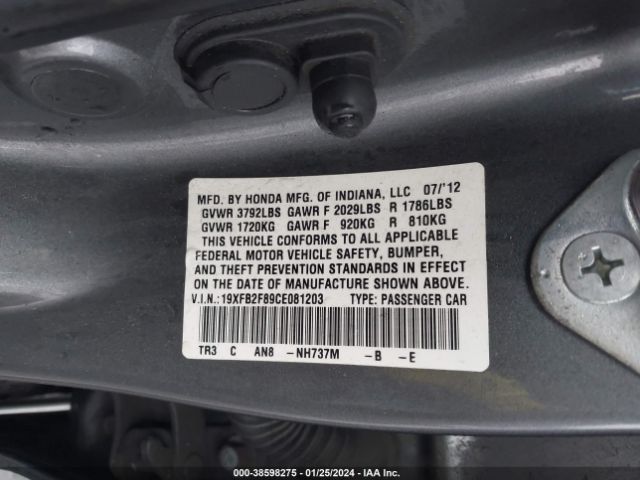 Photo 8 VIN: 19XFB2F89CE081203 - HONDA CIVIC 