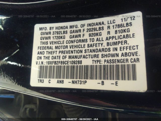 Photo 8 VIN: 19XFB2F89CE109288 - HONDA CIVIC SDN 