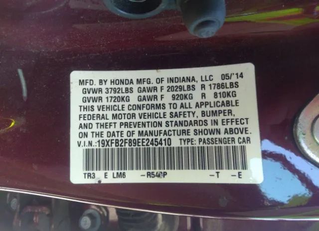 Photo 8 VIN: 19XFB2F89EE245410 - HONDA CIVIC 