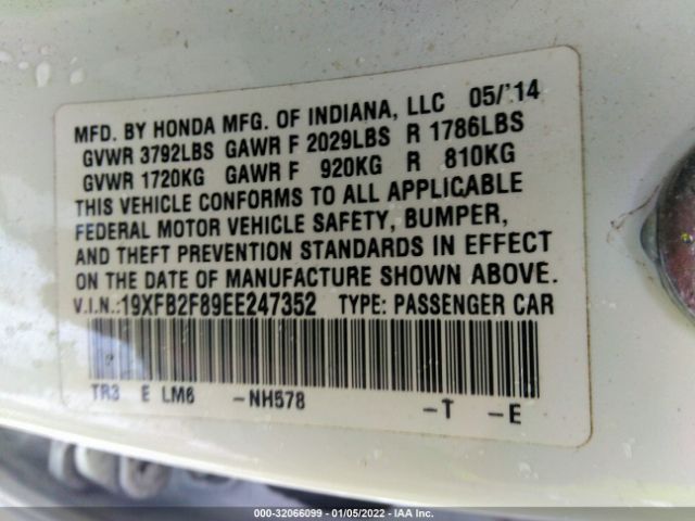 Photo 8 VIN: 19XFB2F89EE247352 - HONDA CIVIC SEDAN 