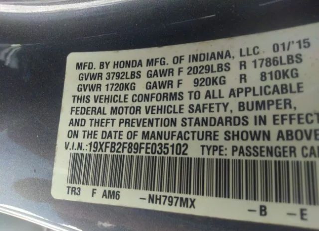 Photo 8 VIN: 19XFB2F89FE035102 - HONDA CIVIC SEDAN 