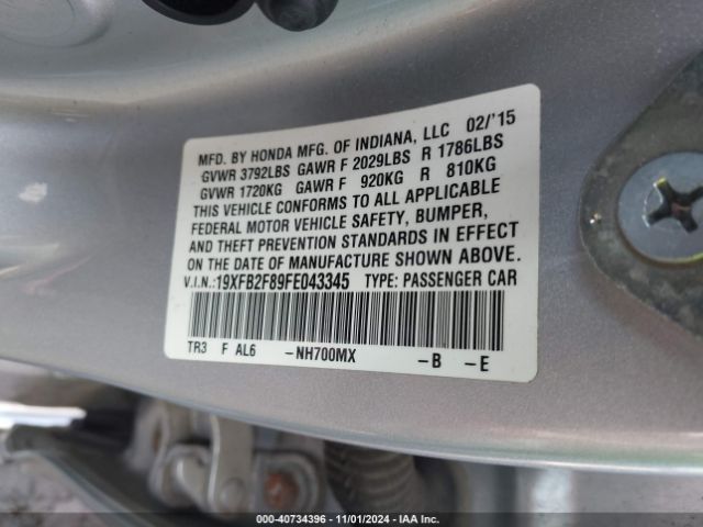 Photo 8 VIN: 19XFB2F89FE043345 - HONDA CIVIC 