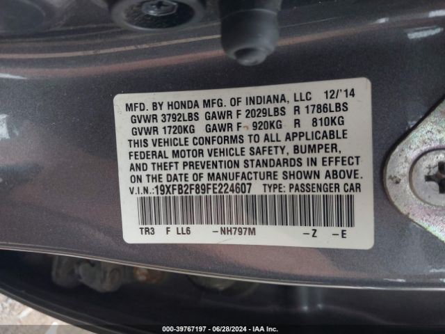 Photo 8 VIN: 19XFB2F89FE224607 - HONDA CIVIC 